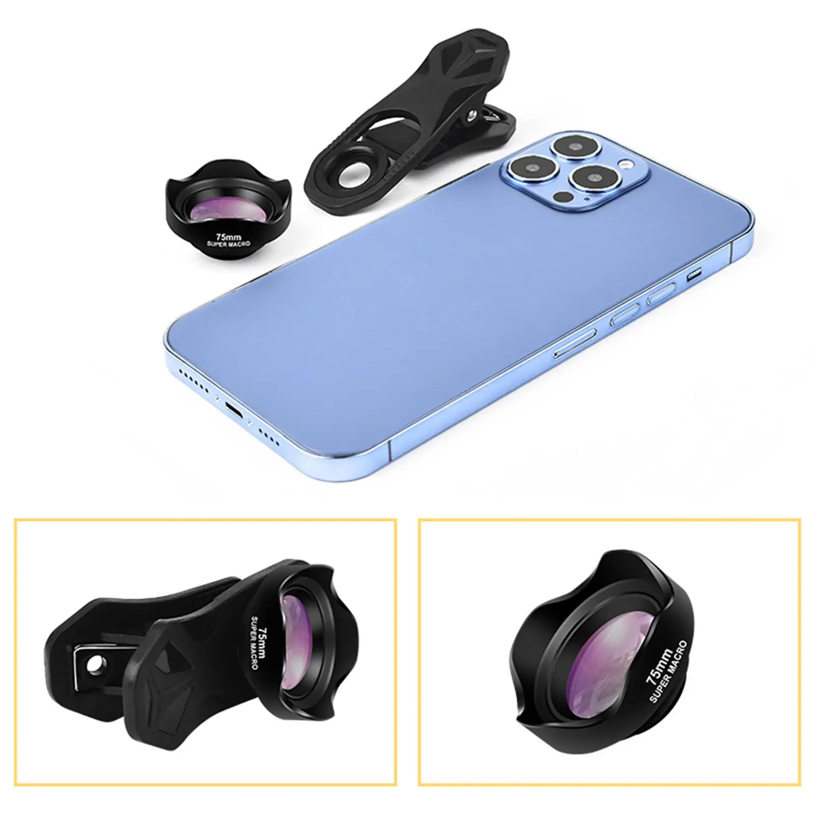 10x Macro Lens Camera 75mm 4K HD Magnifying Glass Macro Lenses for Most Smartphones Anti Distortion Phone Lense Camera Kit