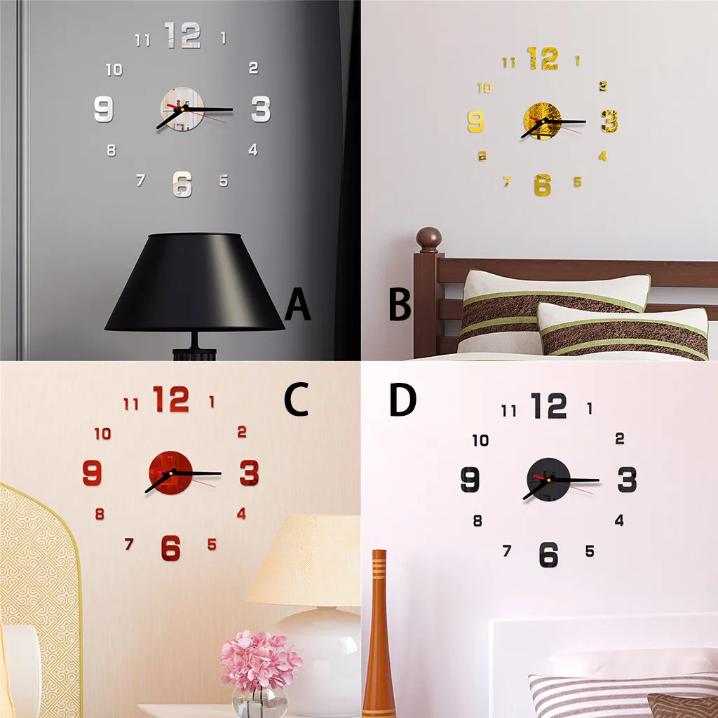 3D Digital Wall Clock Mirror Sticker Family Room Modern Office Art Deco Design Living Room Kitchen Wall Clock Home Decoration