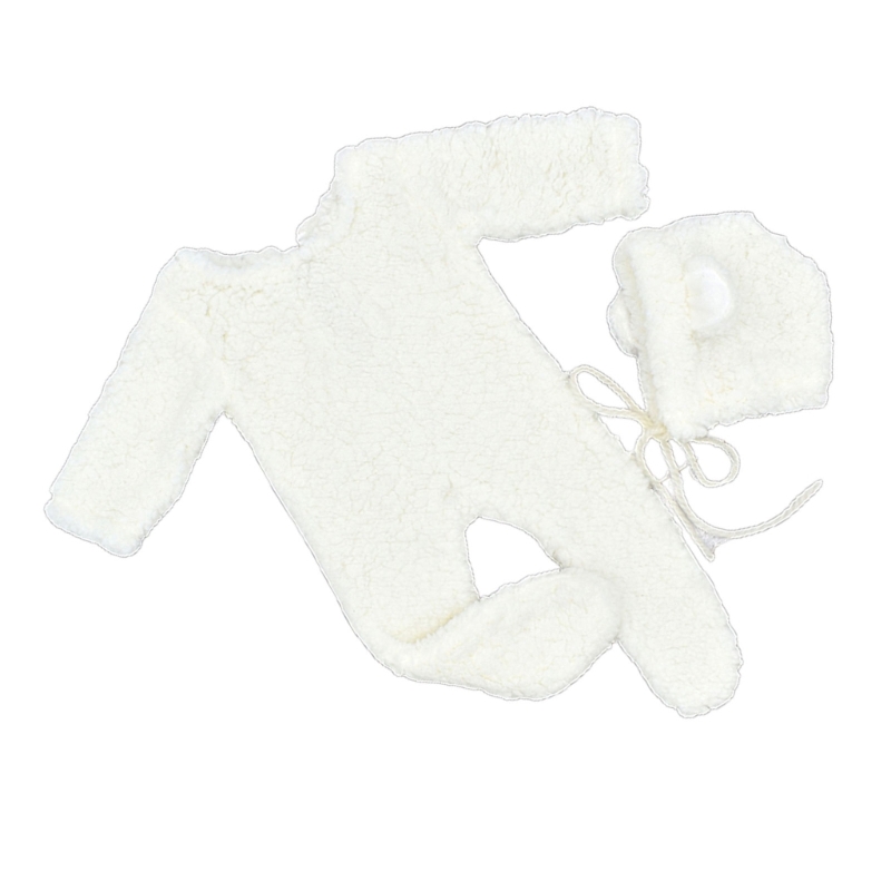 Baby Foto Schießen Requisiten Berber Fleece Bär Ohr Hut & Overall Set Neugeborenen Foto Requisiten Infant Fotografie Outfit 2PCS – Detail 5