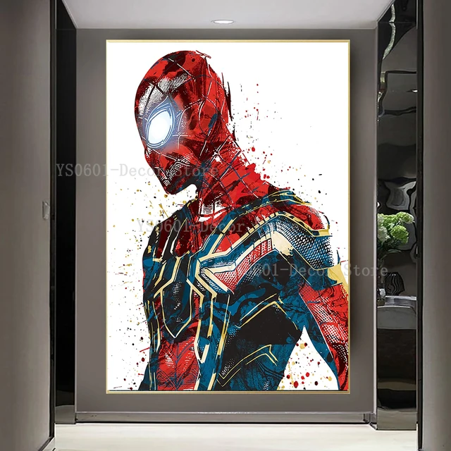 マーベルアベンジャーズキャンバス絵画,水彩,スパイダーマン,アイアン 