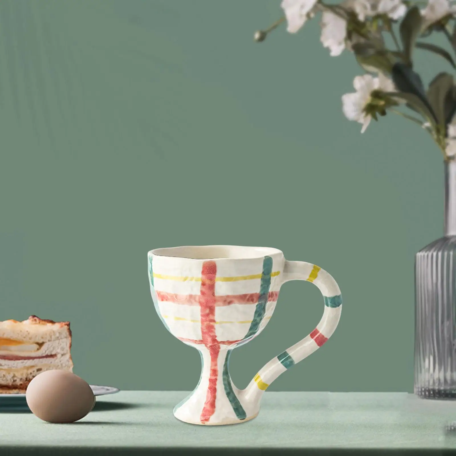 Ceramic Goblet Mug Housewarming Gift Comfortable Grip Tea Cup Drinkware Handmade for Party Wedding Bar Kitchen Camping