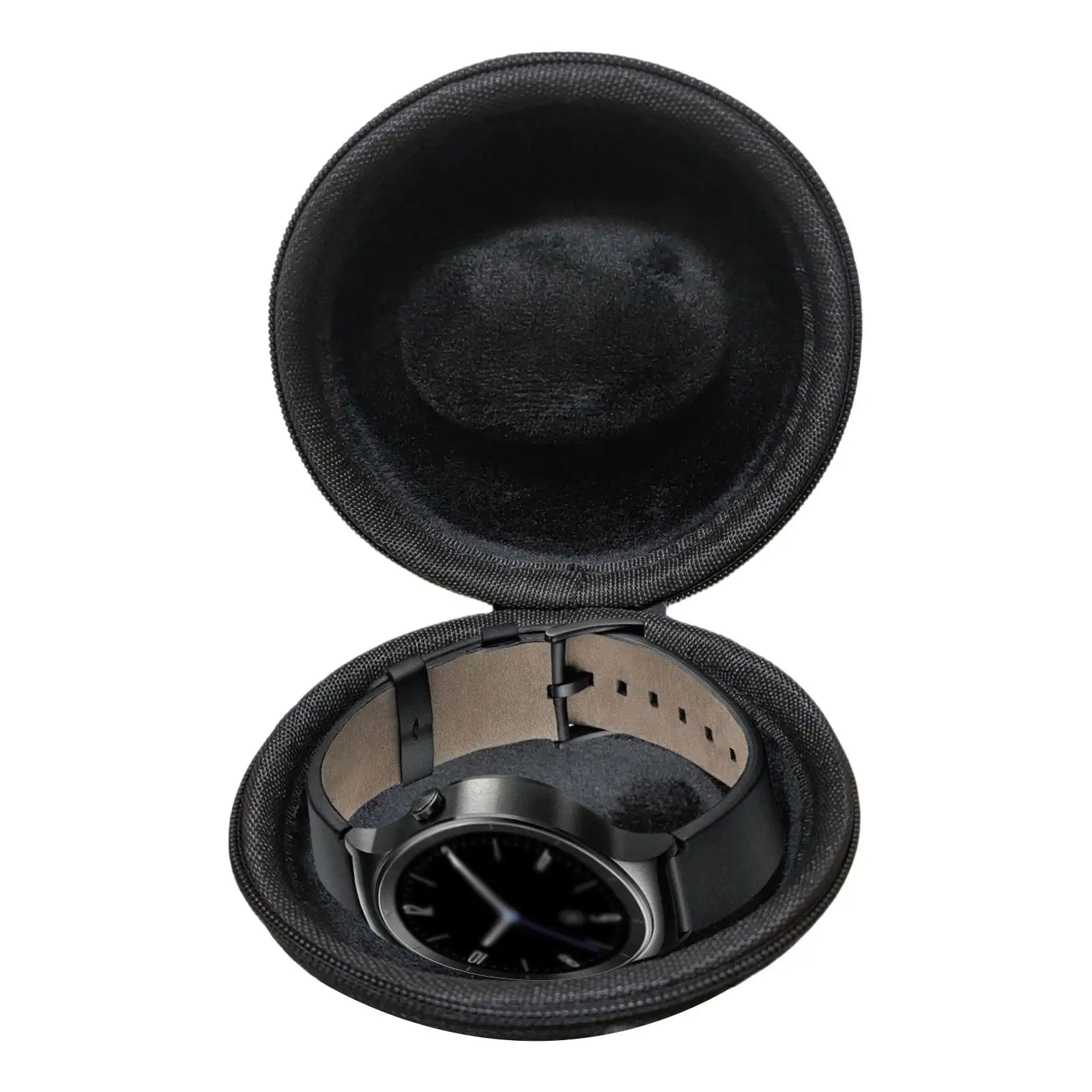 Travel Single Watch Case Box Pouch Holder Cushioned Interior Versatile Accessory Black with Zipper Donut Shape for Smart Watches