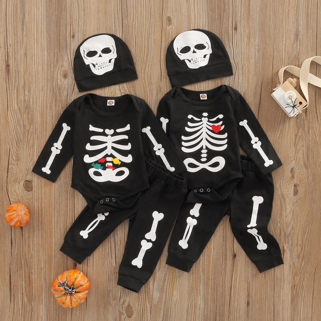 Esqueleto osso imprime trajes de Halloween para crianças, tops e calças de  mangas compridas, roupas para crianças, meninos e meninas, conjunto 2 peças  - AliExpress