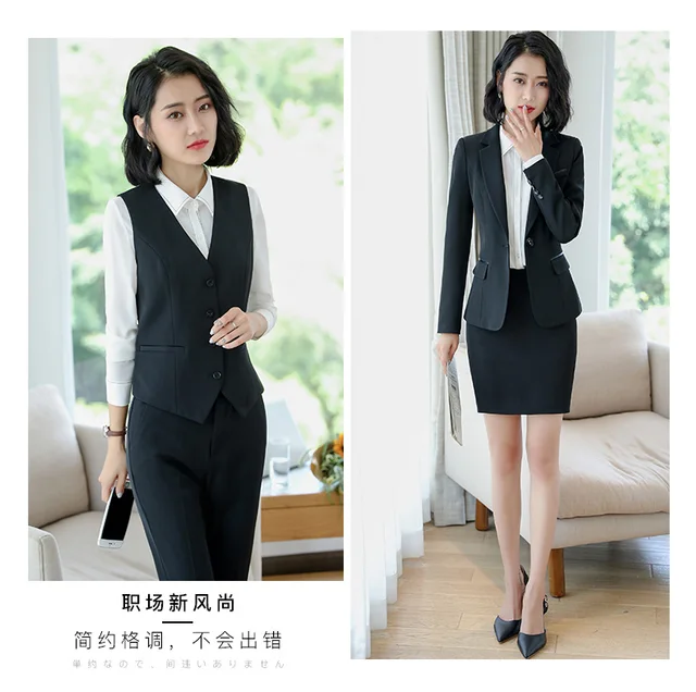 Autumn and Winter Professional Women's Fashion Gray Suit Workwear Ladies  Business Formal Wear Work Clothes Interview Elegant 210527