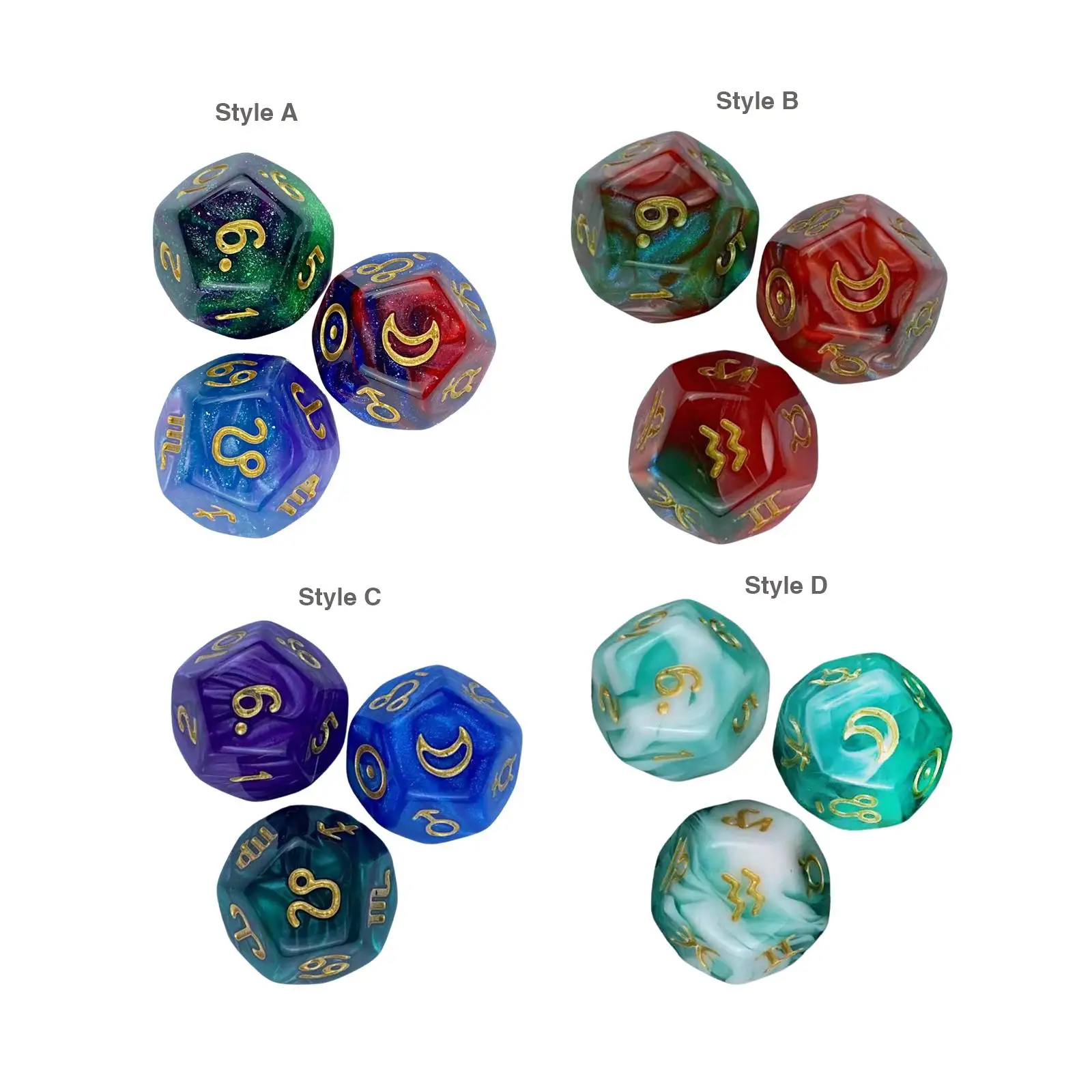 3 Pieces Astrology Dice Entertainment Toys Multi Sided Dices Polyhedral Dice for