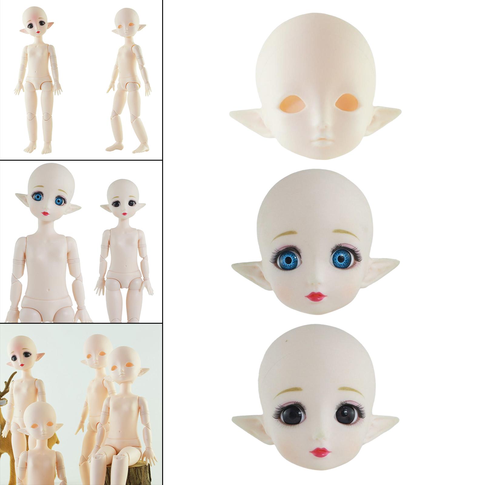 12inch BJD Doll Head Flexible with Eyes Parts for Replacements Accessory