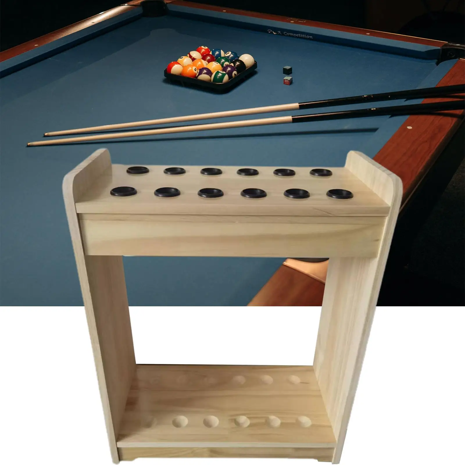 Portable Stick Rack 12 Holes Vertical Wooden Pool Table for Gaming Room Rod Organizer