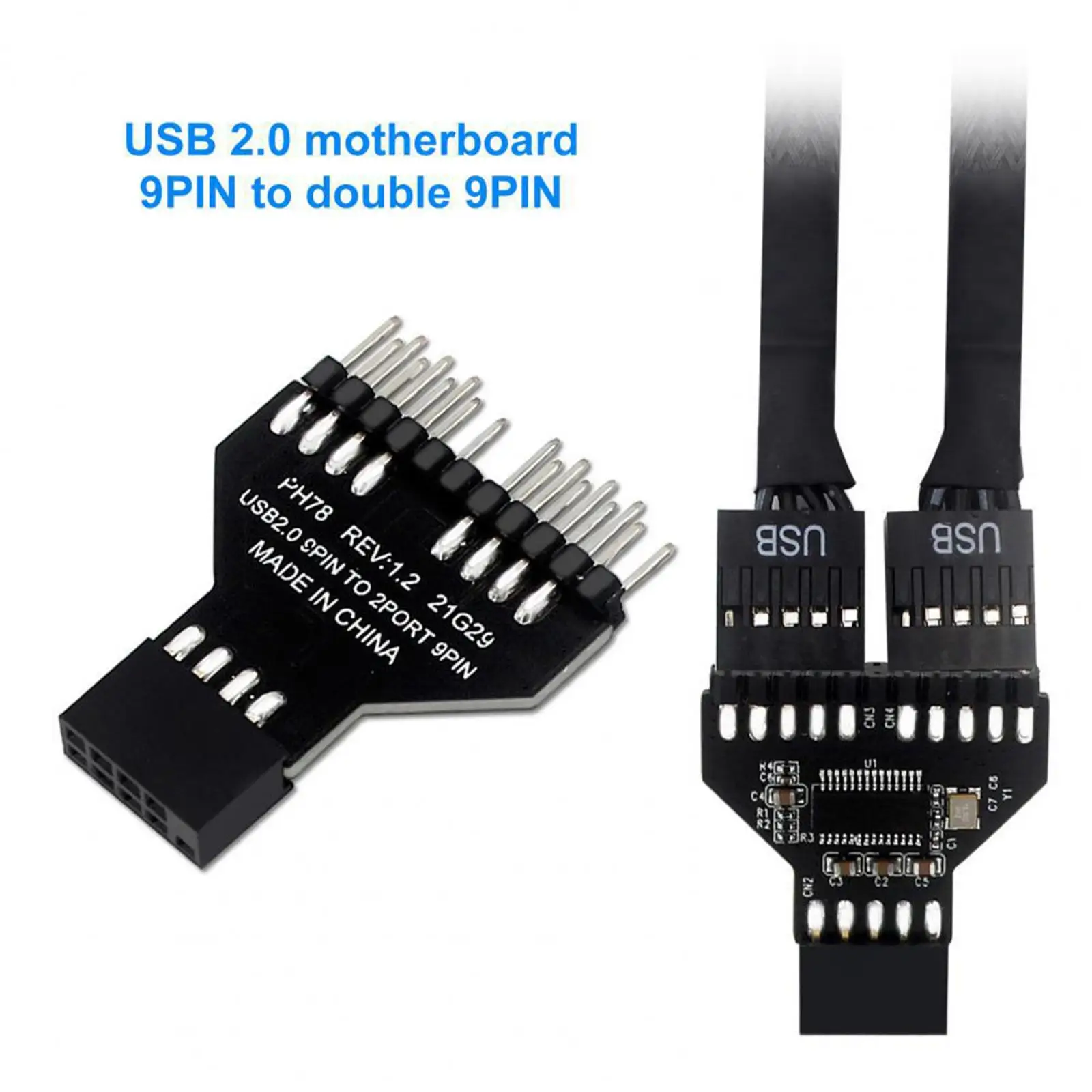 USB2.0 Motherboard 9Pin to Dual 9Pin Male Adapter for RGB Lamp Fan 9Pin USB Header Female 1 to 2 Male Extension Splitter