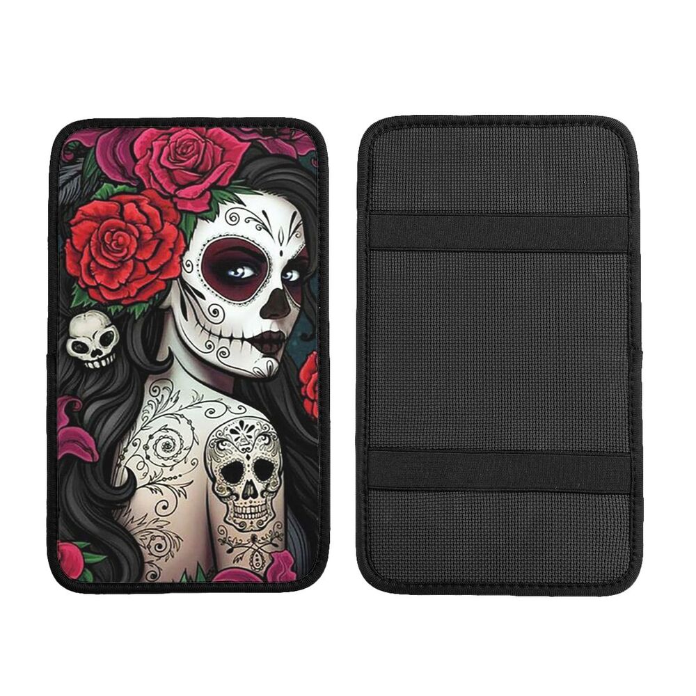 Center Console Cover Pad Sugar Skull Car Armrest Cover Mat