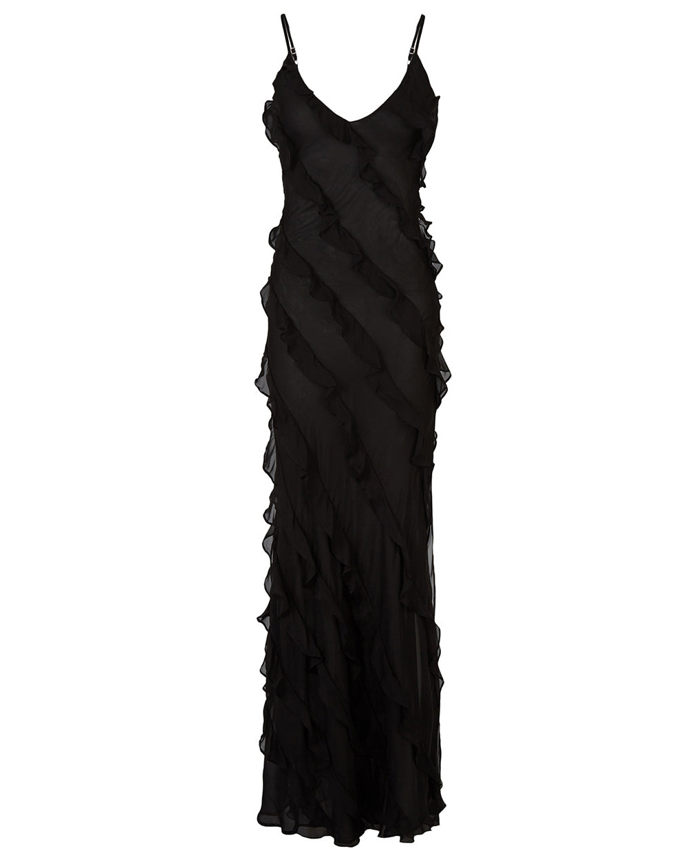 vestido longo de chiffon, vestido maxi preto,