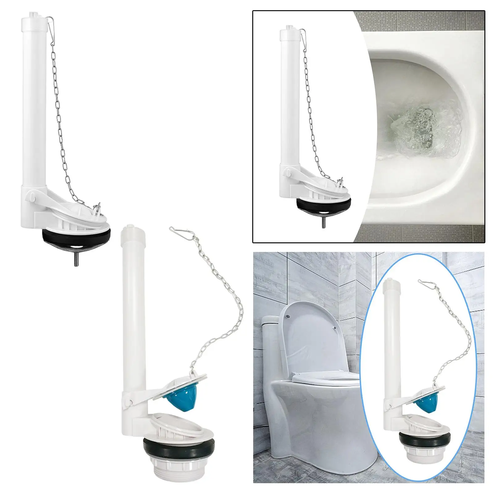 Flushing Valve Water Saving Replacement with Flapper, Chain Universal Toilet Tank Parts Easy Install Toilet Drain Valve