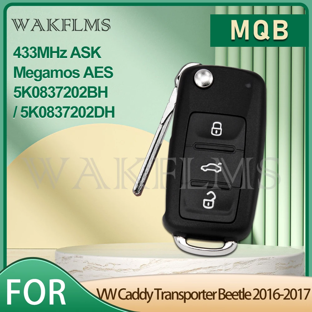 MQB 5K0 837 202 BH 5K0 837 202 DH Remote Car Key 433MHz For VW Caddy Transporter Beetle Jetta Sharan Scirocco Polo Tiguan