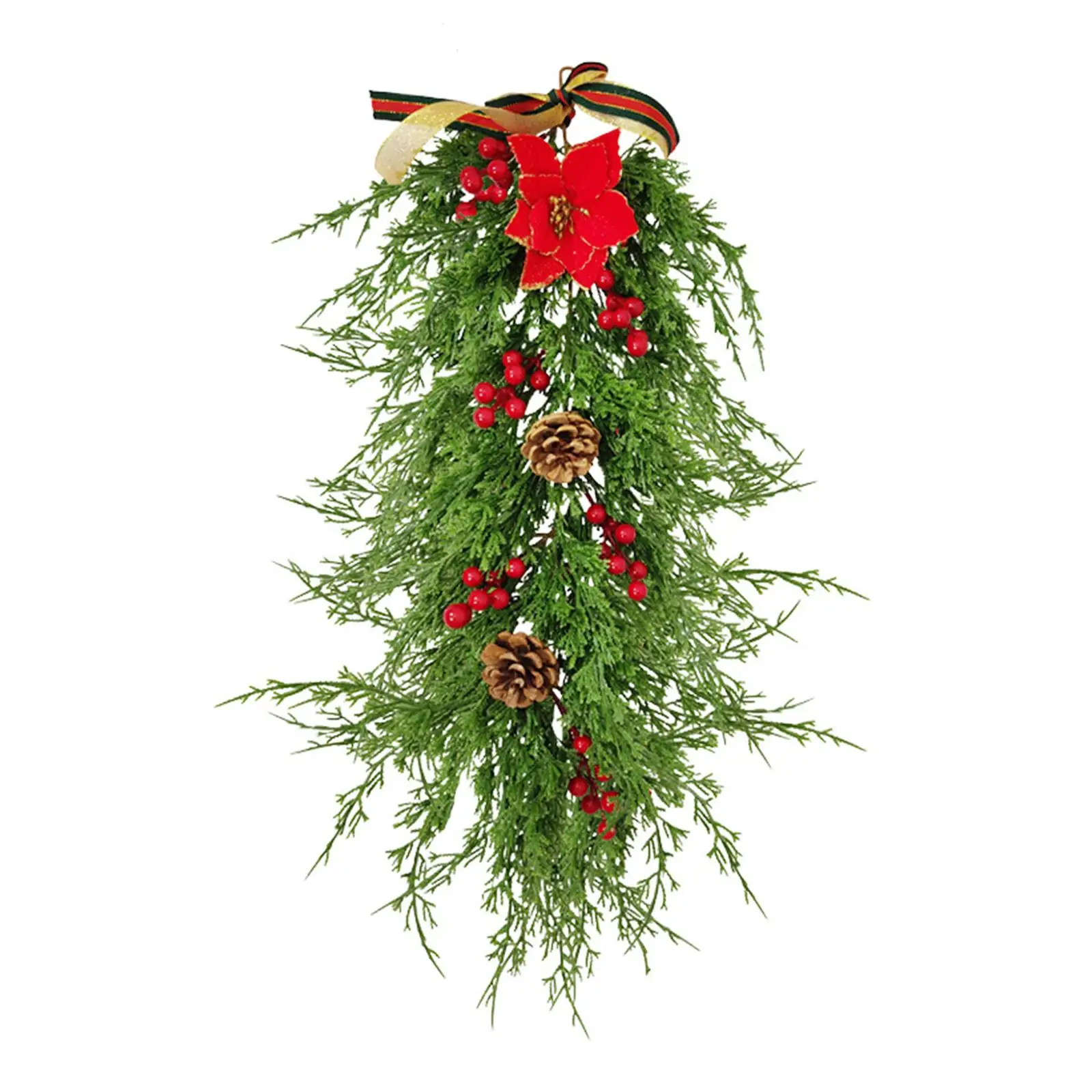 Artificial Decorative Christmas Teardrop Wreath Wall Door Hanging for Party Xmas