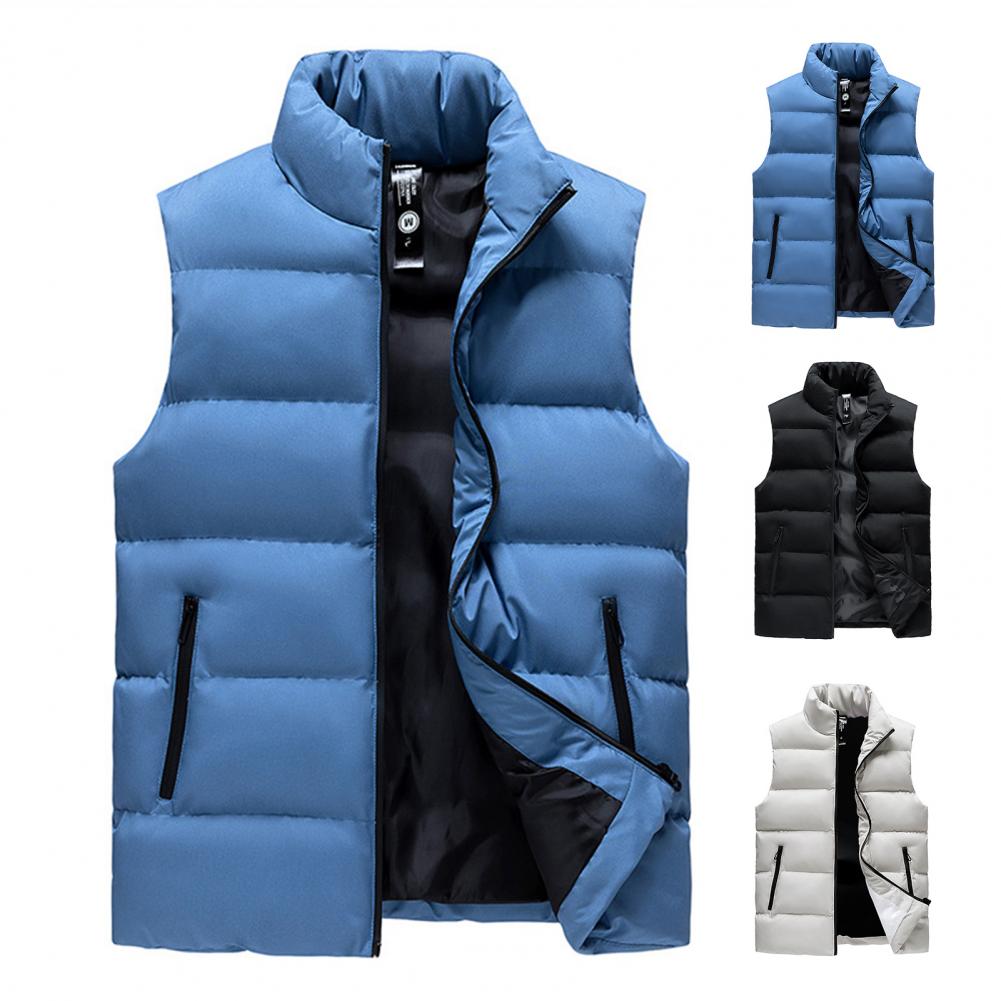 Description Picture 2 of itemMen Autumn Winter Vest Thickened Padded Sleeveless Jacket Man Stand Collar Zipper Windproof Waistcoat Outwears