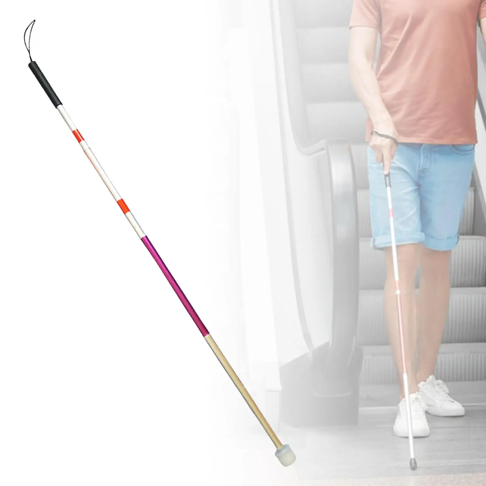 Portable Folding Mobility Cane Reflective Balancing Mobility Aid Lightweight 4 Section Walking Stick for Blind Vision Impaired