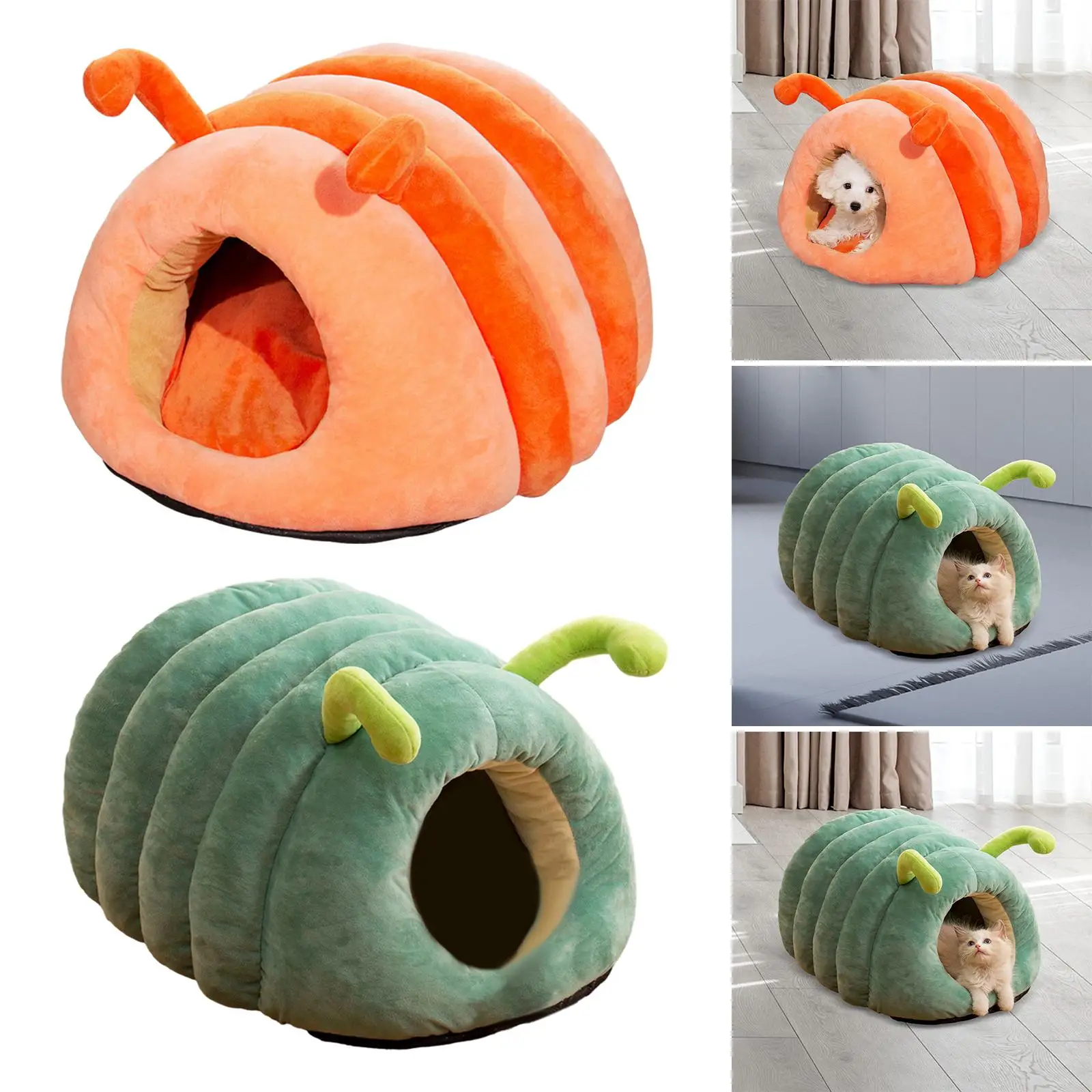 Caterpillar Shape Cave Bed Anti Slip Pet House for Indoor Cats Puppy