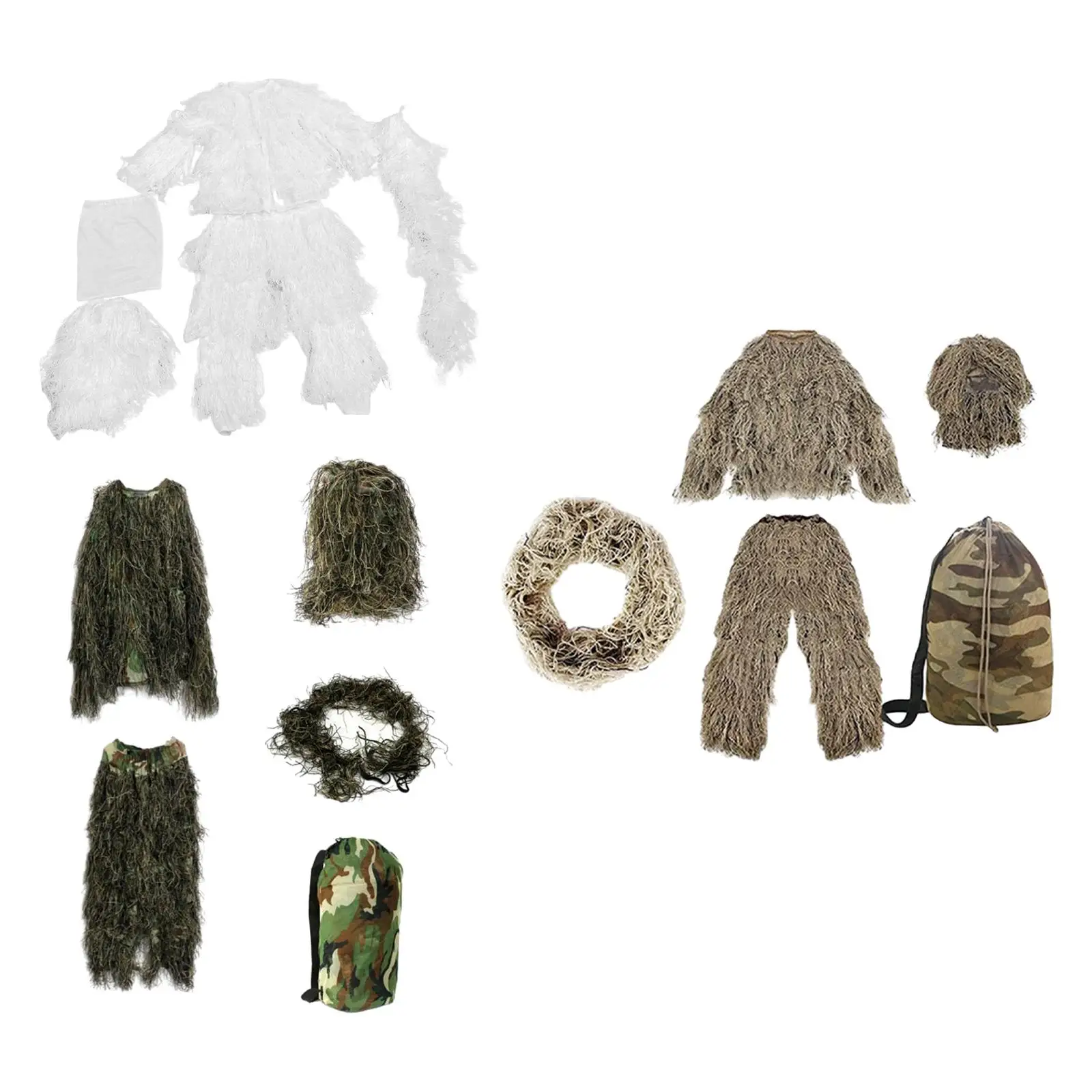 Children Ghillie Suit with Storage Bag Disguise Jacket Clothing Uniform Set for Photography Party Hunting Birdwatching Halloween