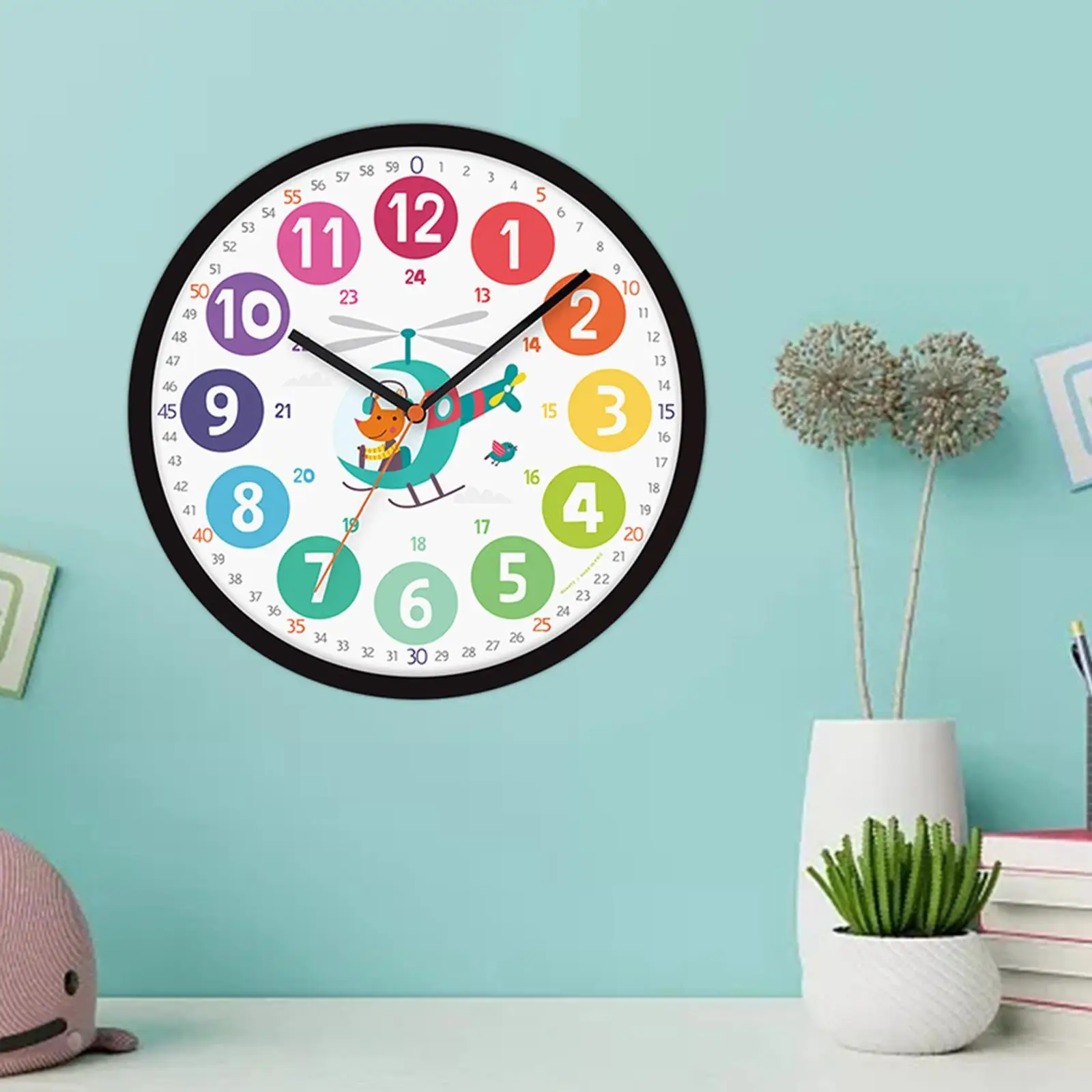 Modern Educational Wall Clock Colorful Non Ticking for Classrooms School