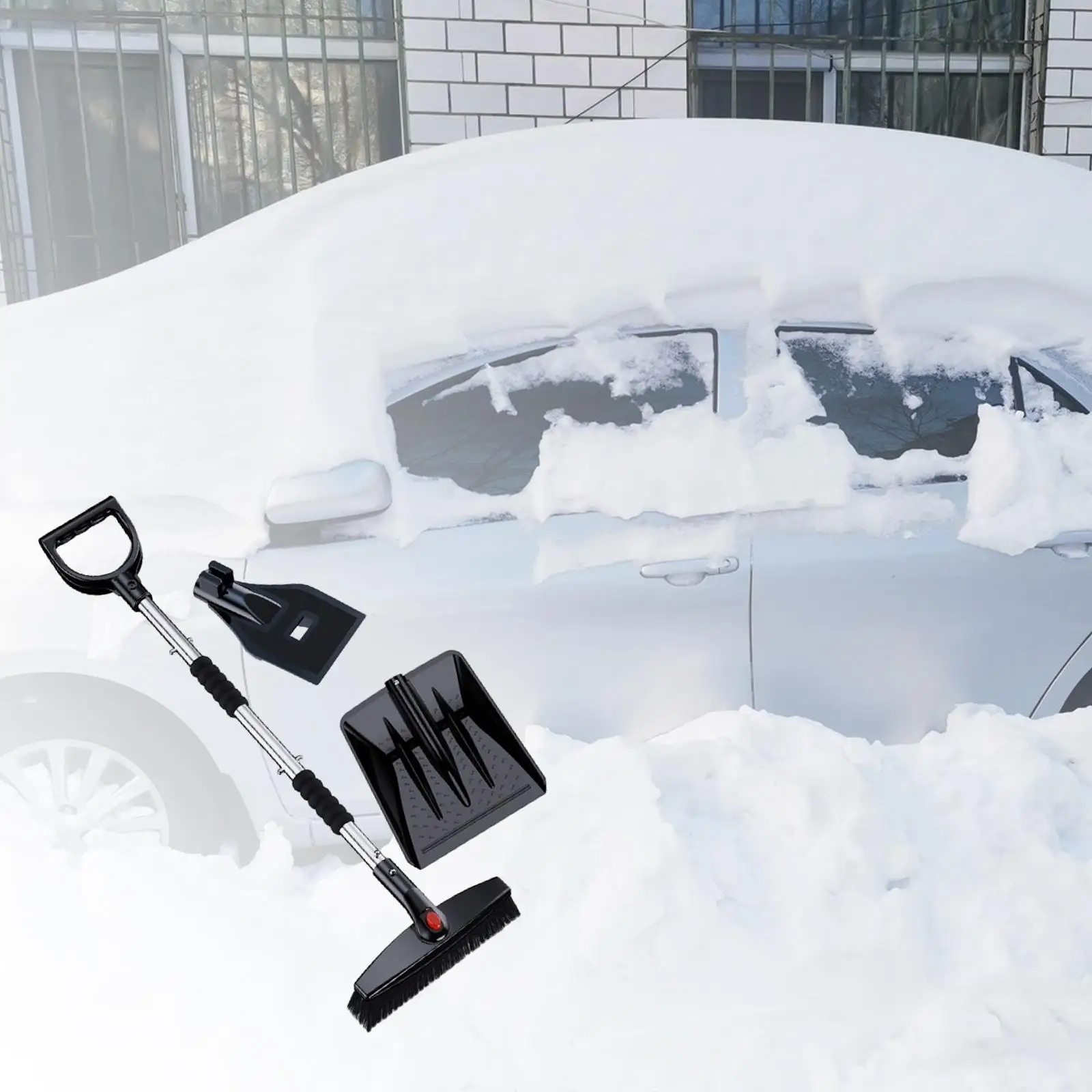 Multifunctional Winter Snow Removal Tool Nylon Brush Anti Slip Sponge Grip Rotatable Head Detachable Design for Vehicles