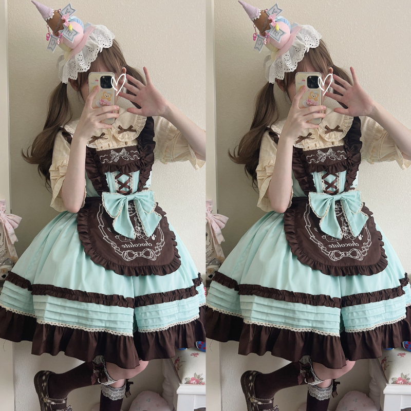 「Bunnies in Pokerland」lolita ロリィタ服 jsk Kawaii Lolita JSK Dress Sweet Bow Bunny Embroidery Mini