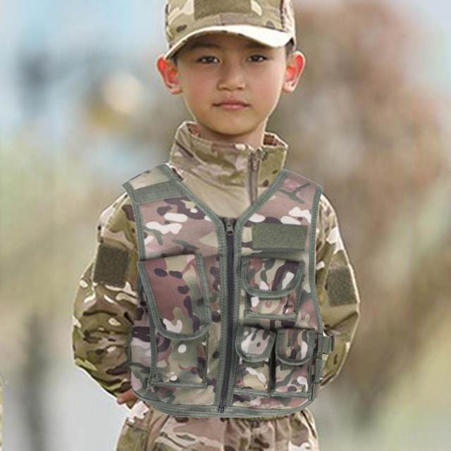 Kids Tactical Vest Lightweight Adjustable Protective Breathable Waistcoat for CS Games Hunting Paintball Outdoor