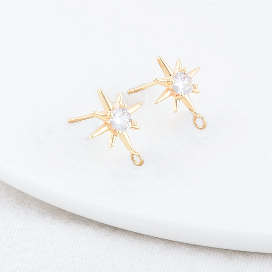 12*14mm 14 Karat Gold Messing mit Zirkon Sternform Ohr stecker Stifte Schmuck Herstellung liefert DIY Befunde Zubehör – Detail 2