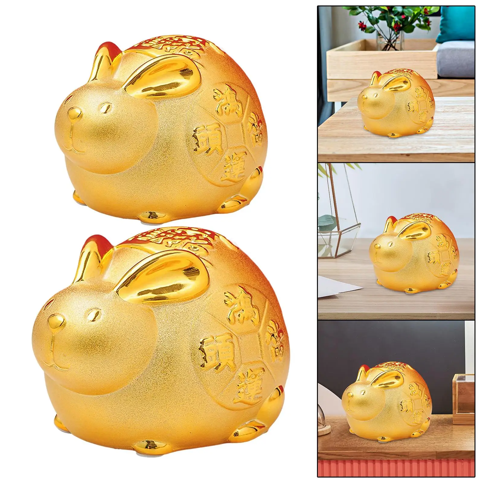 Lucky Rabbit Piggy Bank Animal Figurines Statue for Business Easter Gifts