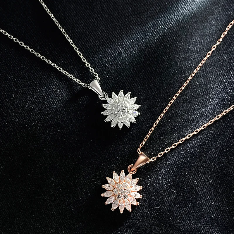 chain pendants Stainless Steel Rotating Sunflower Pendant Necklace for Women Jewelry Luxury Fashion Zirconia Choker Necklaces sapphire pendant