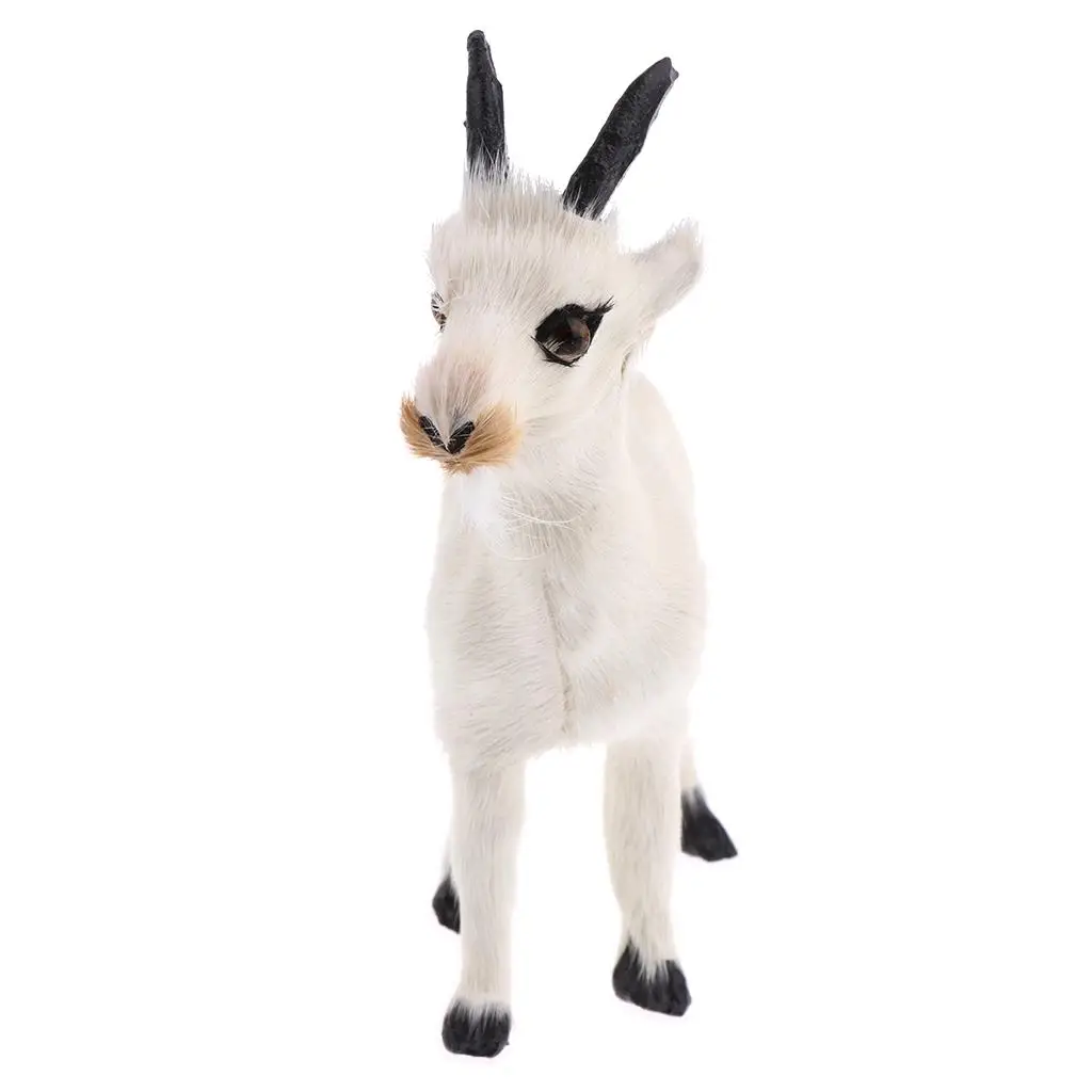 Realistic Faux Fur Stanidng Goat Animal Model Figures Home Decoration Handcraft Plush Toys for Kids