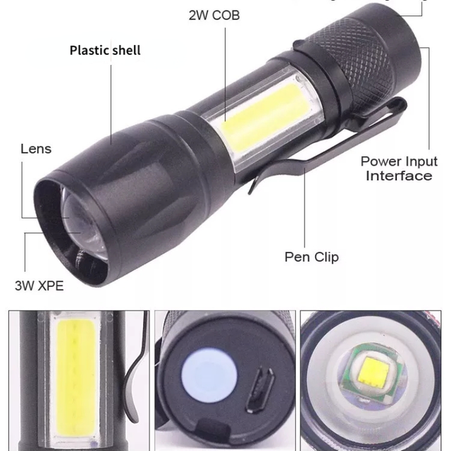 Generic lampe de poche Led avec batterie intégrée, Zoom Focus, torche,  lanterne, étanche à prix pas cher