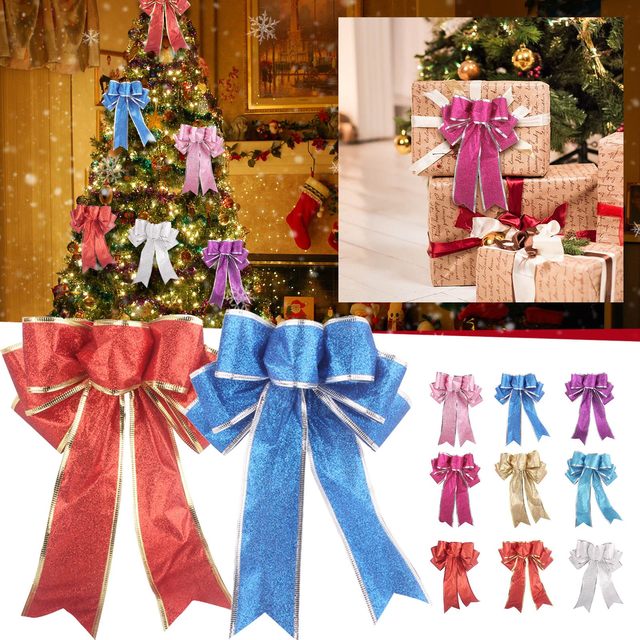 Yubnlvae Bowknot Ribbon Christmas Pendant Multicolor Shiny Glitter