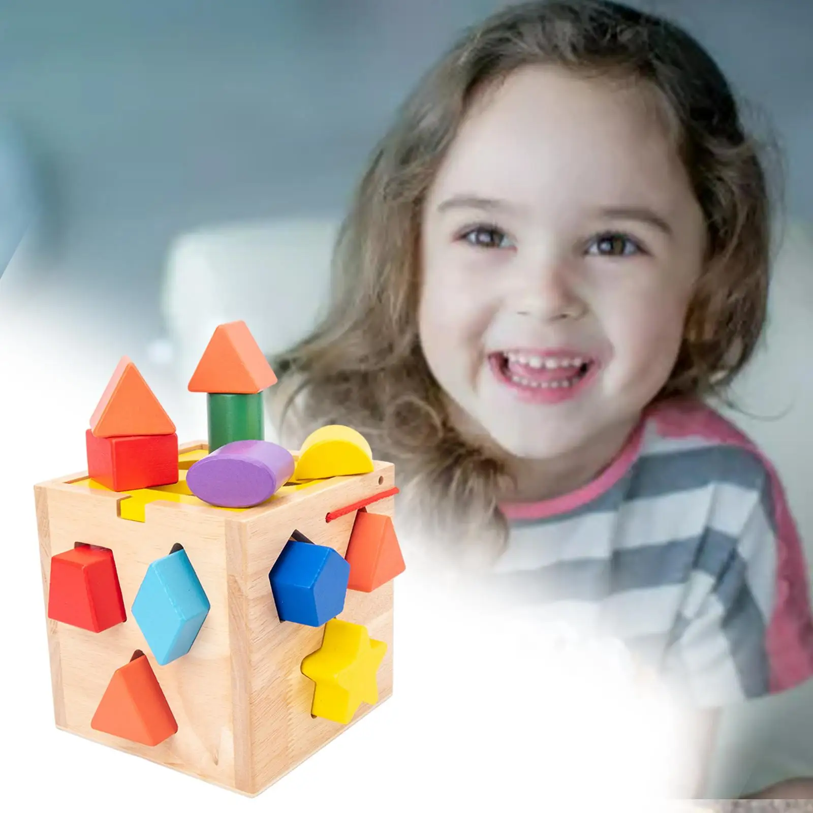 Shape Sorter Toy Montessori Sorter Cubes Box for Preschool Baby Children