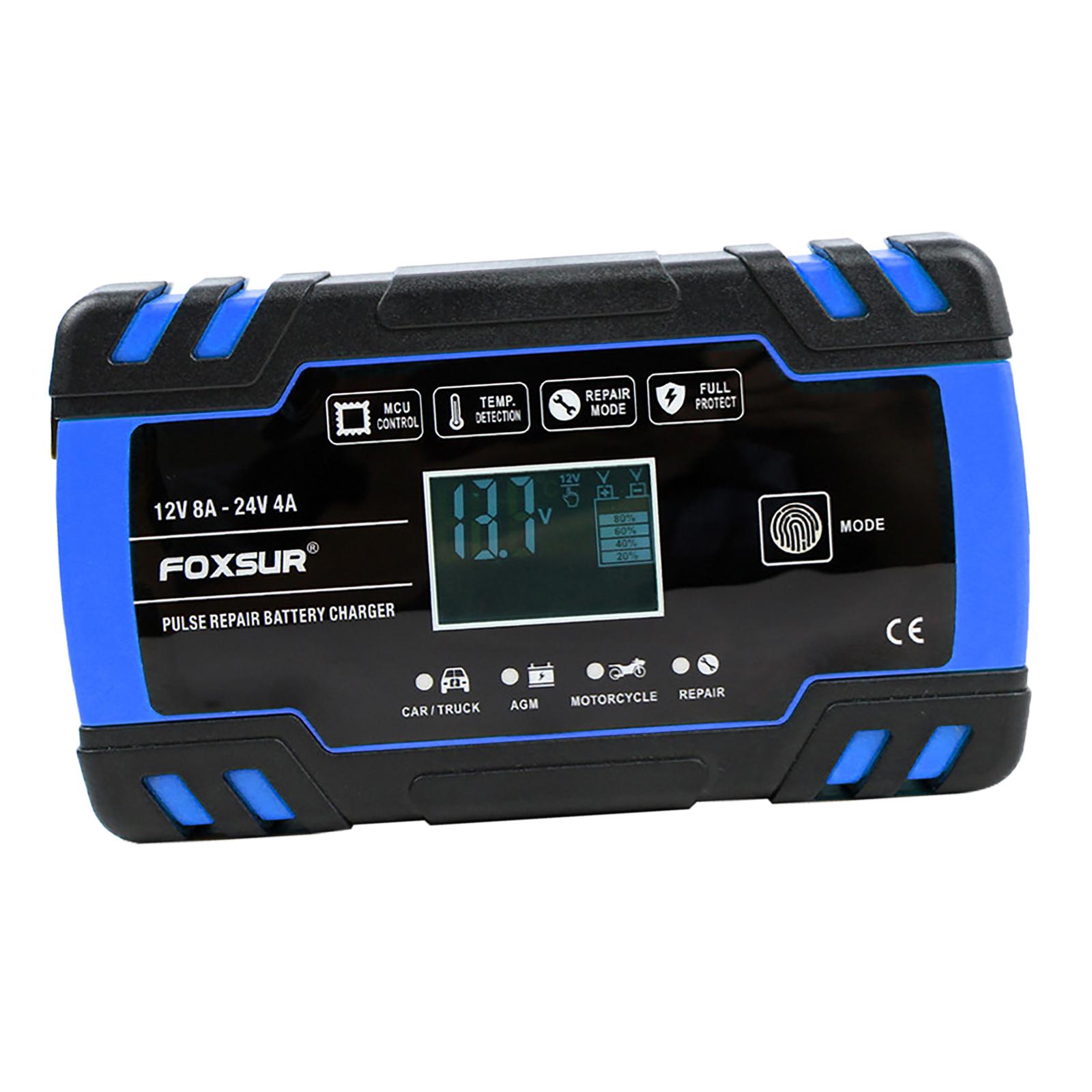 Automatic Car Battery Charger 12V/8A 24V/4A with LCD Display 3-Stage Automotive Trickle Charger for Boat SLA Marine RV Truck