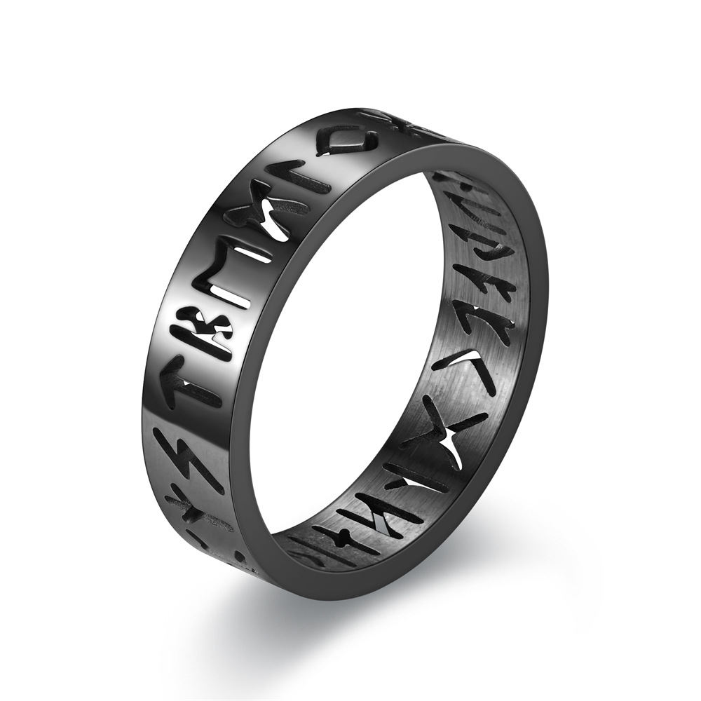 2023 neue Edelstahl Aushöhlen Ring für Männer Frauen Mode Hohl Rune Design Finger Anillo Antiestres Angst Ringe – Detail 5