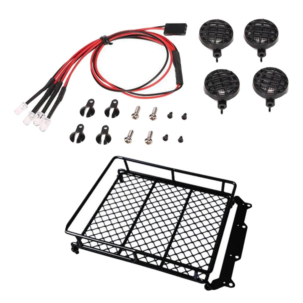 RC Car Parts Roof Rack w/ LED Lights for 1:8 1:10 CC01 RC4WD D90 SCX10 Axial