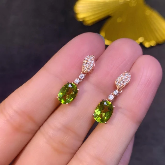 Elegant 925 Silver Peridot Drop Earrings Total 2ct 6mm*8mm Natural