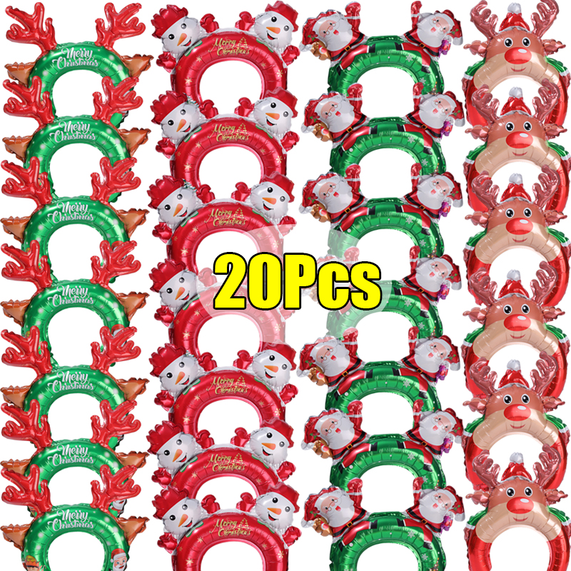 Description Picture 2 of item1/20PCS Christmas Balloons Headband Santa Claus Antlers Hair Band Foil Balloon Happy New Year Christmas Decor Children Gifts