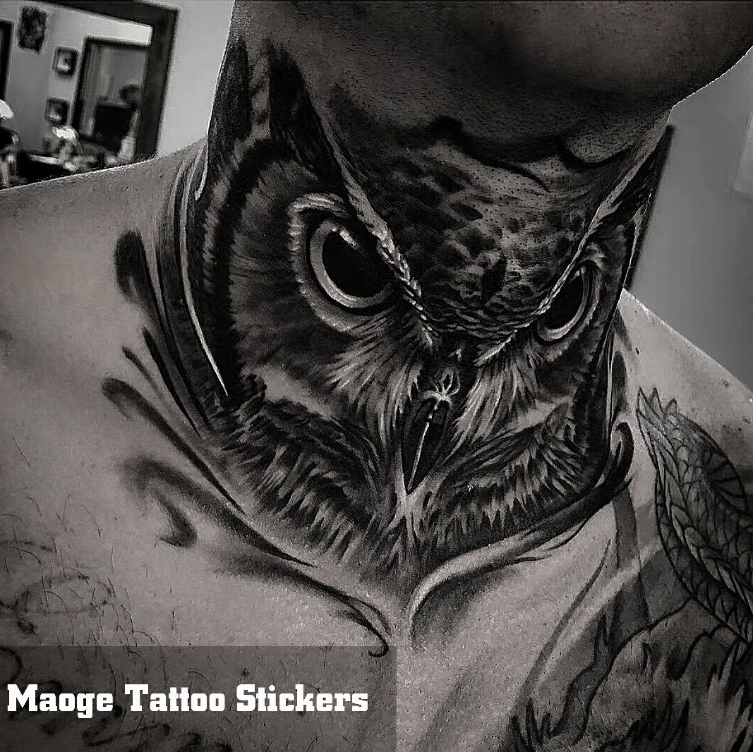 Punk Eule Tattoo wasserdicht temporäre Tattoo dauerhafte gefälschte Tattoo für Frau Männer Hip Hop Hals Arm Tattoo Goth Tattoo Aufkleber – Detail 1