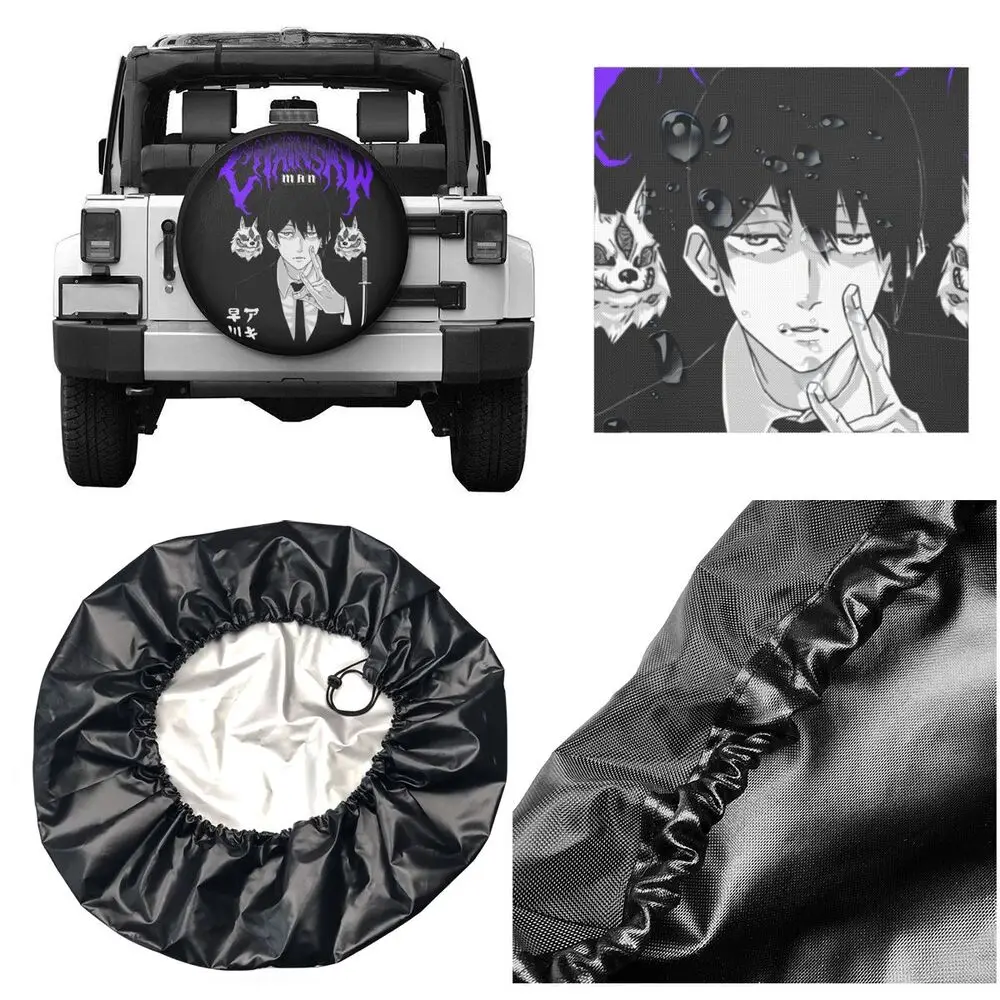 Chainsaw Man Spare Tire Cover Case Bag Pouch for Jeep Mitsubishi Anime Manga Aki Hayakawa Car Wheel Protectors Accessories Tire Cover