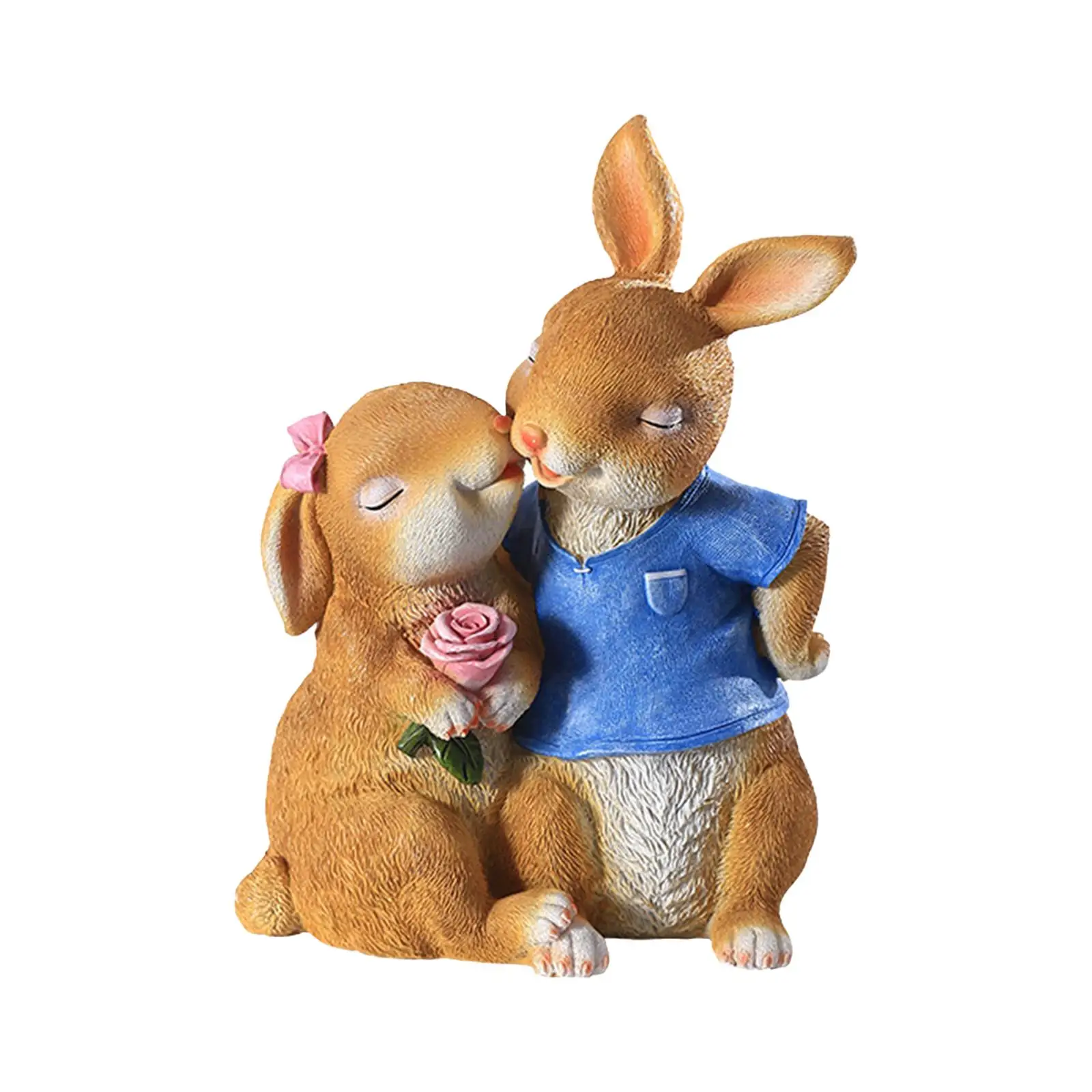 Easter Garden Couple Rabbit Statues Outdoor Art Decor Resin Bunny Animal Figurines for Backyard Indoor Tabletop Ornament Décor