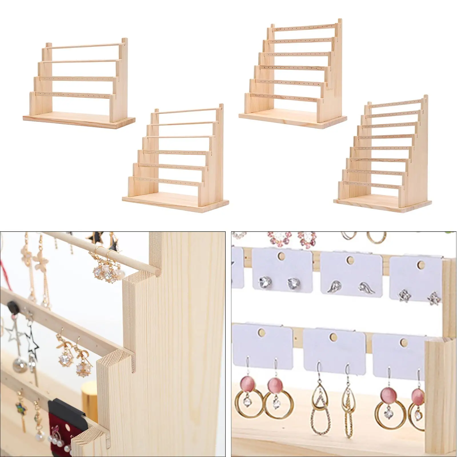 Jewelry Display Holder Earrings Stand Rack Pendant Ear Studs Holder Tiered Wood Watch Display Rack Bangle Holder for Bedroom