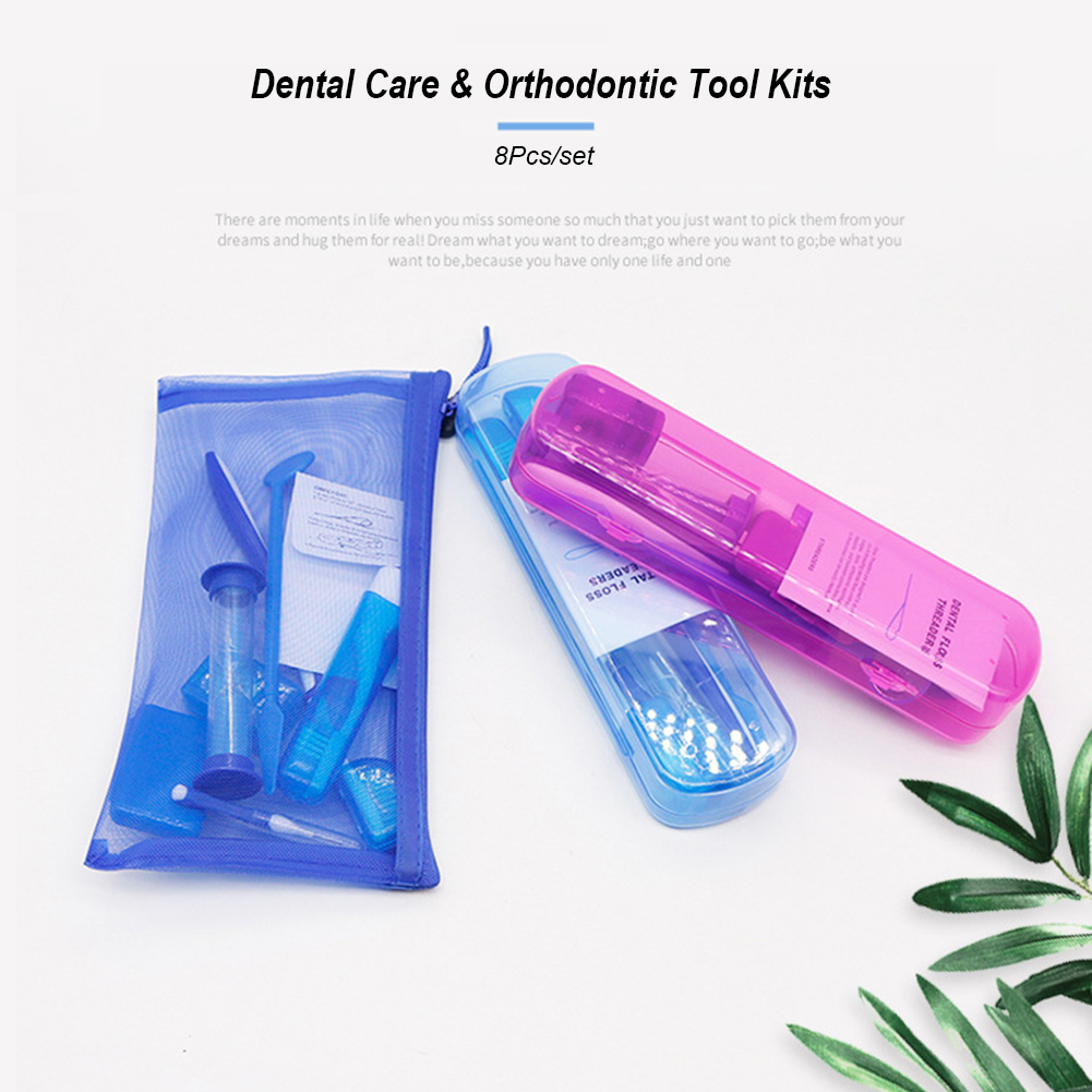 Best of 8Pcs / set Travel Case Orthodontic Supply Oral Care Tool Kit Toothbrush Protective Wax Dental Floss Mouth Mirror Interdental Brush Reviews & Tips