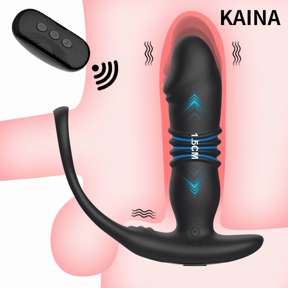 Telescopic Anal Vibrator Prostate Massage Butt Plug Prostate Stimulator Delay Ejaculation Penis Ring Dildos Sex Toys for Men Gay