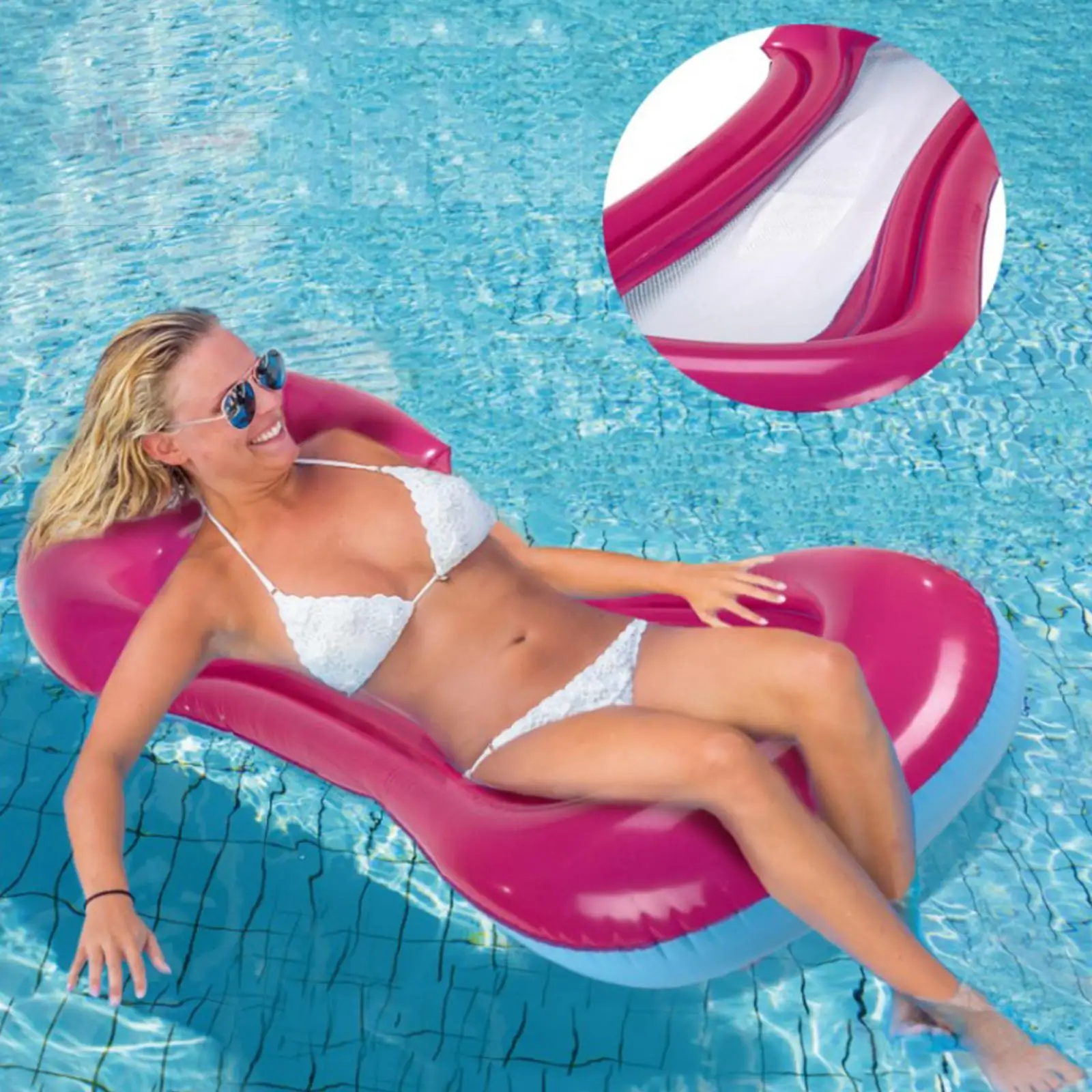 160x60cm Pool Inflatable Bed Pool Floating Mesh Lounger Float Chair