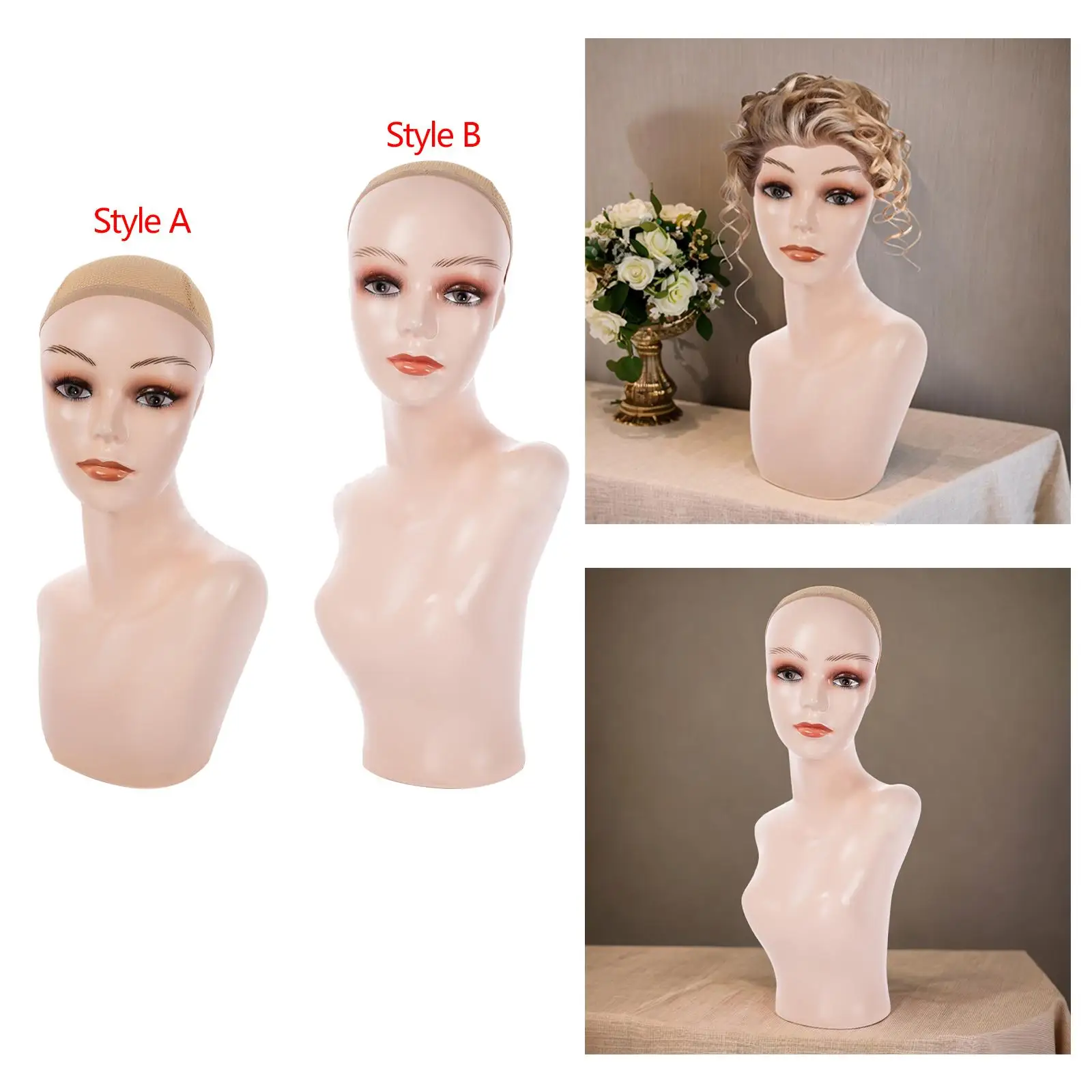 Female Wig Head Mannequin with Makeup Hat Display Rack Wig Display Stand for Necklace Jewelry Wigs Making Glasses Hairpieces