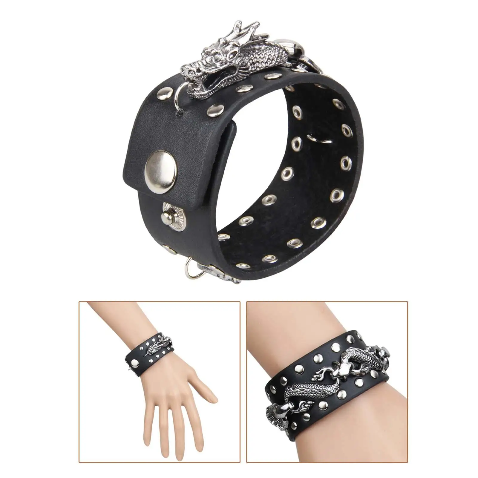 Punk Bracelet PU Leather Bracelet Adjustable for Sportswear Unisex Boys