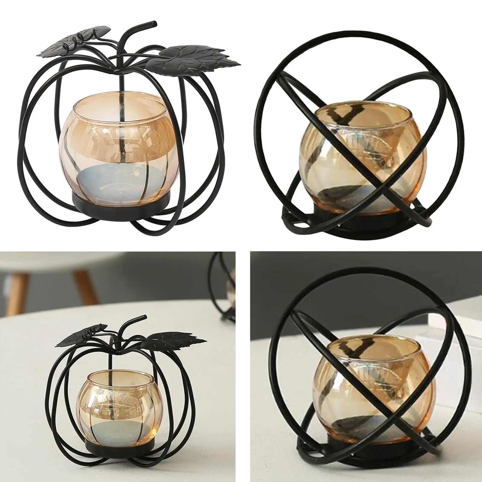 Nordic Retro Simple Geometric Tea Light Holder Votive Candle Holder Iron Hollow for Dinner Table Desktop Party Living Room Decor