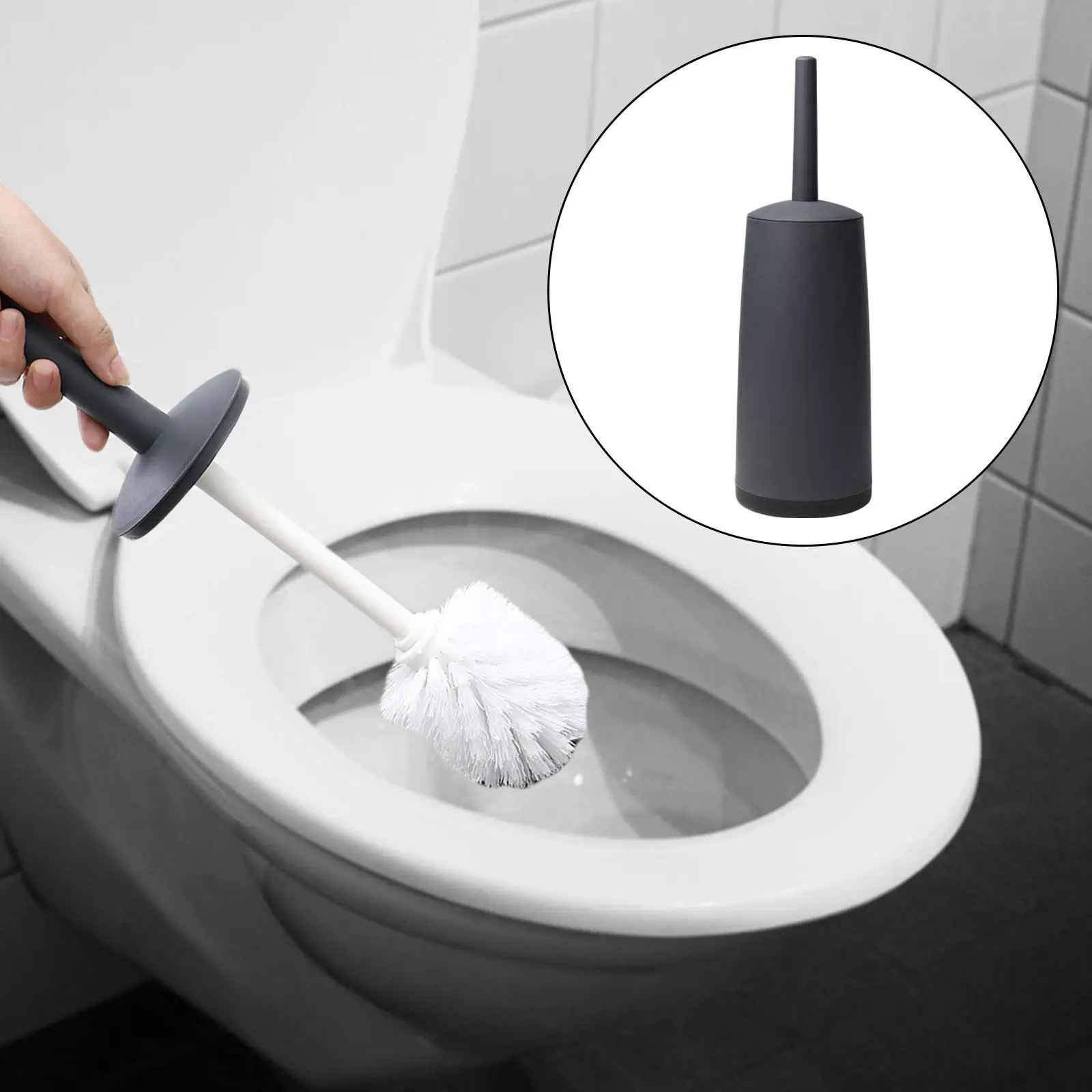 Toilet Brush and Holder Space Saving Ergonomic Handle Toilet Cleaning Brush Set