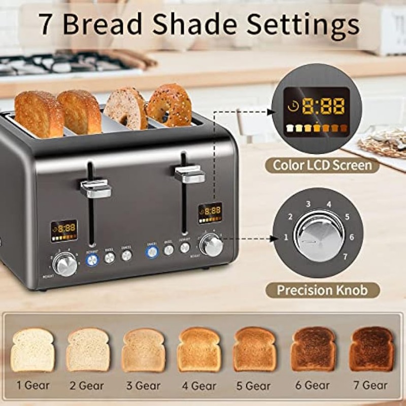 Title 2, Toaster 4 Slice,Stainless Steel Bread Toaster w...