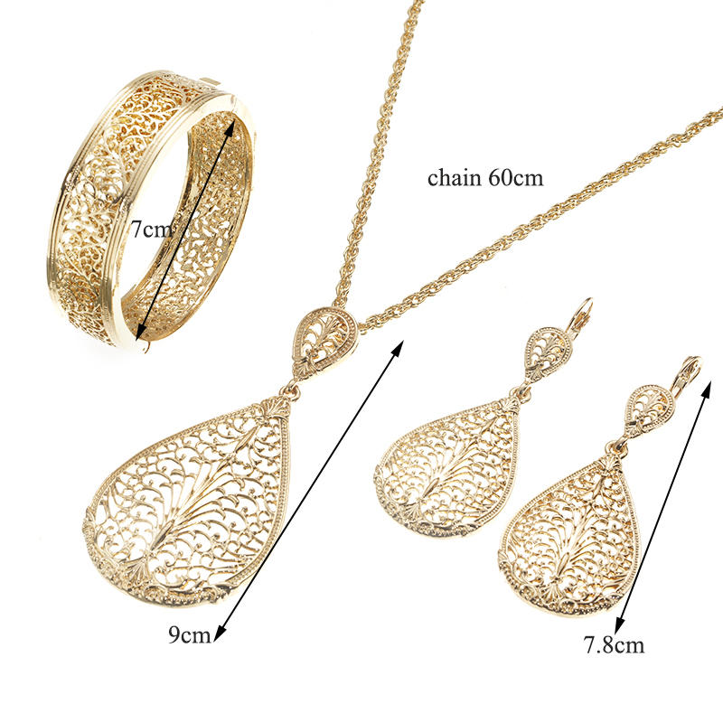 Gold Plated Necklace Earring Bangle Set 